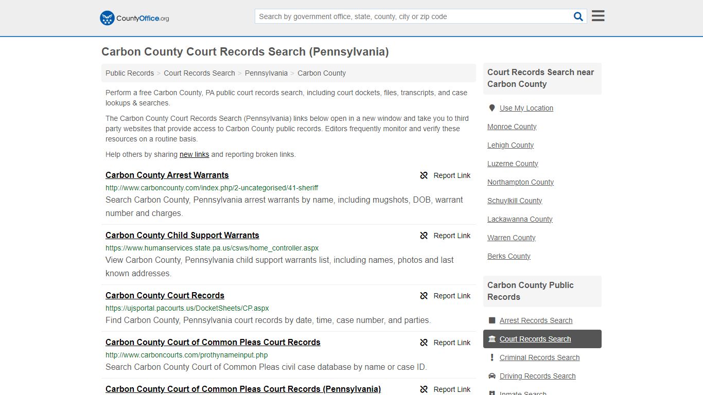 Carbon County Court Records Search (Pennsylvania) - County Office